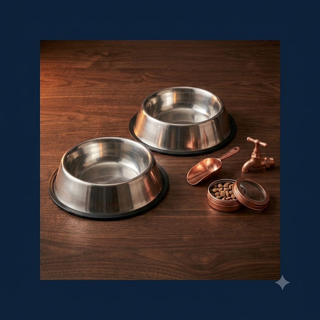 Stainless Steel Pet Feeding Bowl Set Non Slip 2 Piece